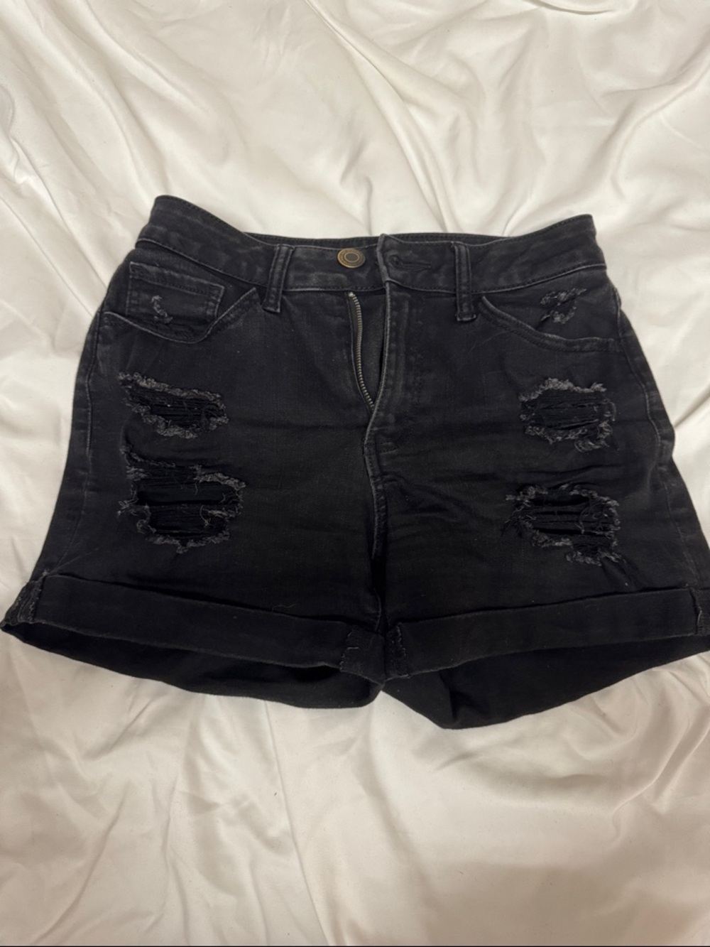 SO Black Distressed Rolled-Hem Denim Shorts